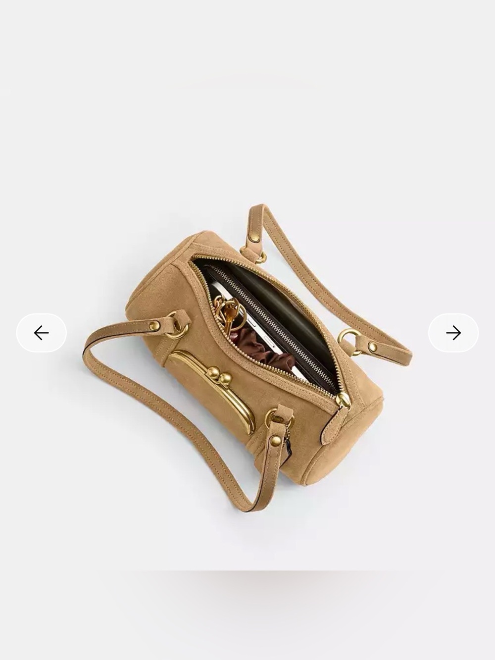 Coach Suede Tan Barrel 28 Shoulder Bag with Gold Hardware - Picture 2 of 5